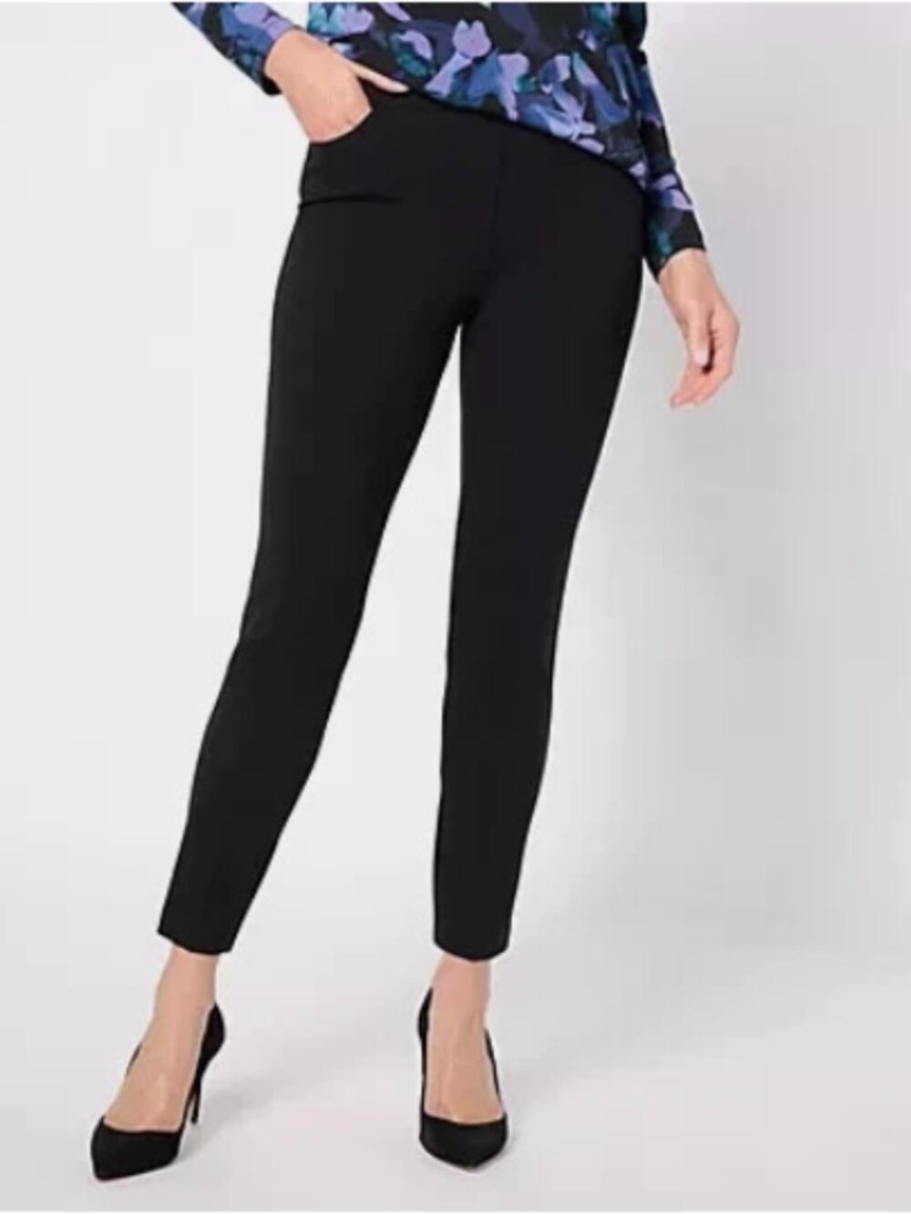 Susan Graver Status Stretch Strch Slim Leg Ankle Pant-Black-Petite Large-A623500